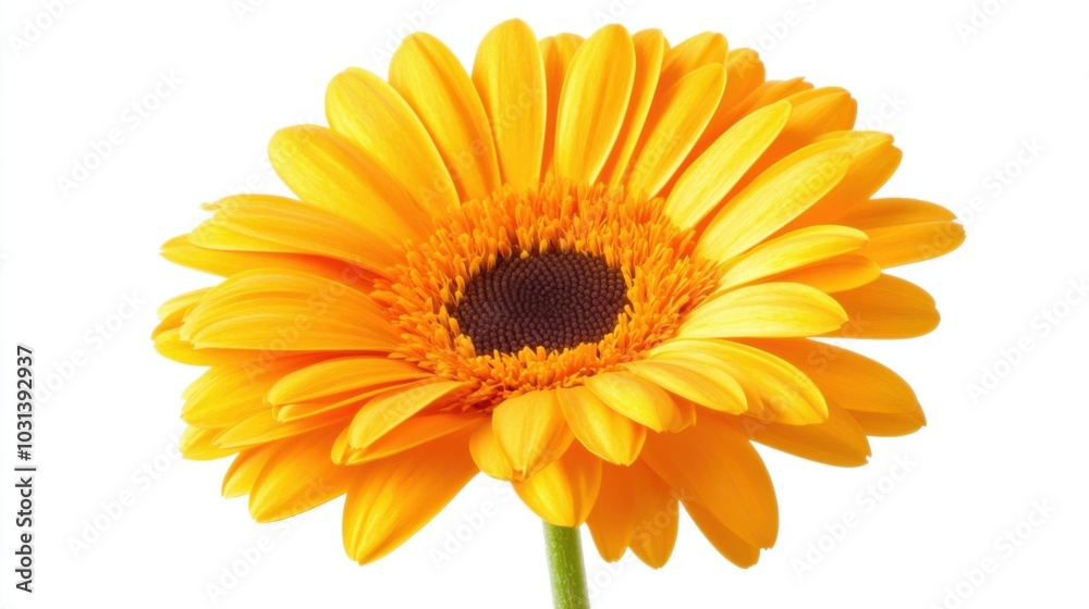 Beautiful orange daisy with bold, vivid petals, standing out against a clean white backdrop, symbolizing simplicity and beauty. Beautiful orange daisy with bold, vivid petals, standing out against a clean white backdrop, symbolizing simplicity and beauty.