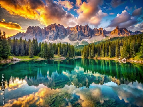 Enchanted Carezza Lake: A Double Exposure Journey Through the Dolomites' Serene Beauty