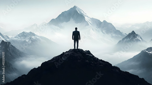 A figure stands on a mounta...