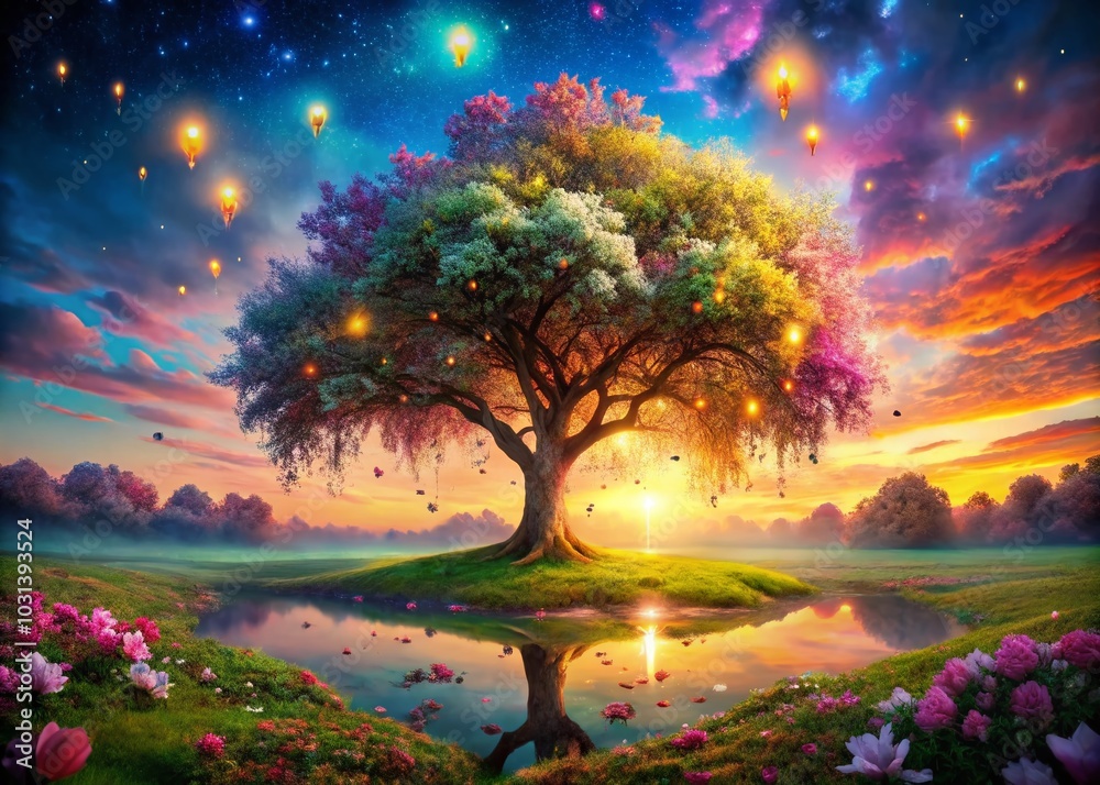 Obraz premium Enchanted Garden Tree: Surreal Nature Photography for Dreamlike Landscapes