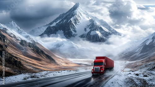 Truck navigating a snowy mo...