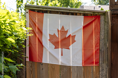 Canadian flag in a door celebrating a Canadian national event photo