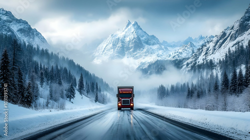 A truck travels through a s...