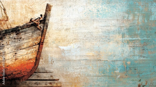 Weathered boat against a textured background with soft colors
