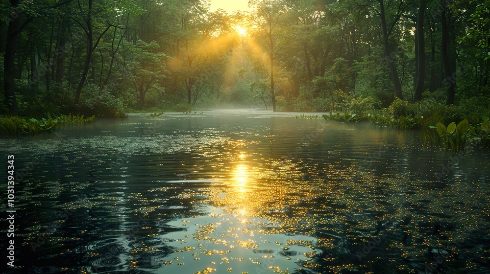 Golden Hour Reflection in a Forest River Golden Hour Reflection in a Forest River