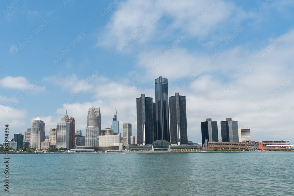Photo of Detroit downtown, Michigan, on a summer day Photo of Detroit downtown, Michigan, on a summer day