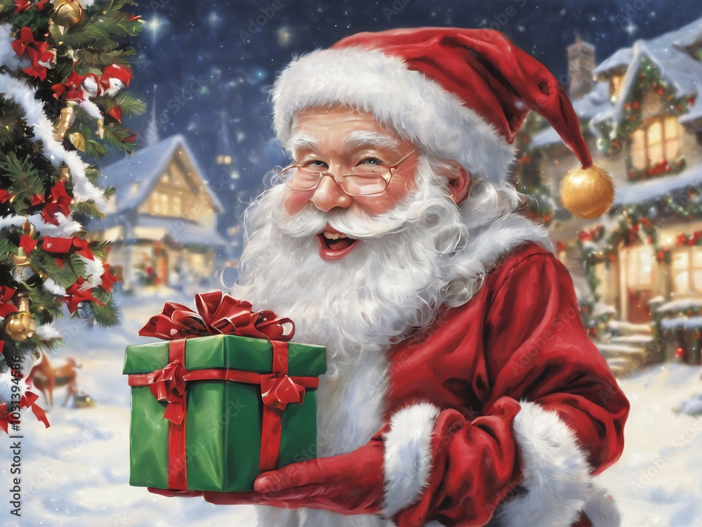 Santa Claus with a gift box on Christmas Day Santa Claus with a gift box on Christmas Day