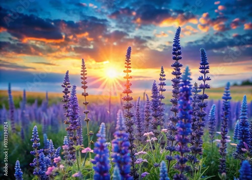 Enchanting Blue Sage Flowers in a Dreamy Landscape – Nature's Serenity and Beauty