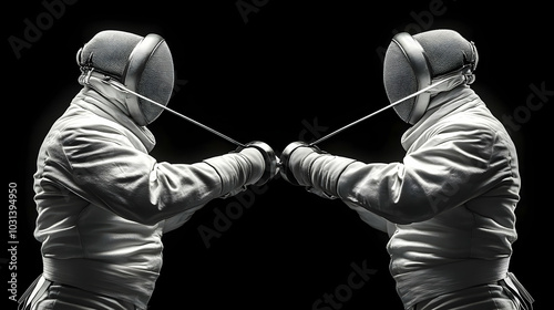 Two fencers engaging in a d...