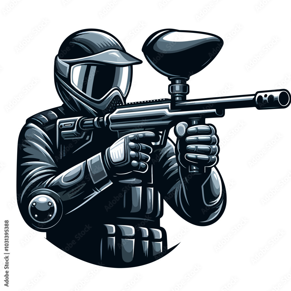 A man in a black suit is holding a paintball