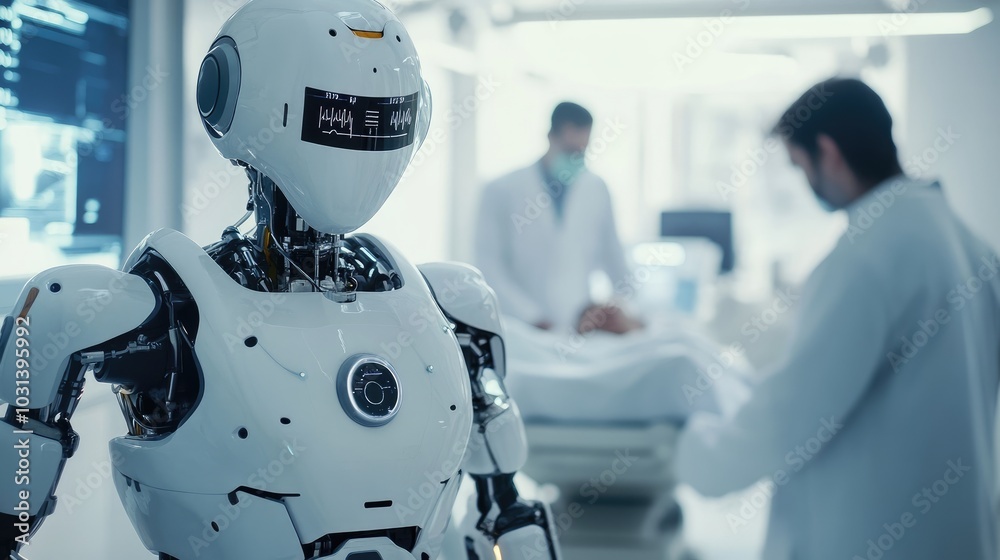 AI robot performing advanced medical procedures under the guidance of a doctor in a cutting-edge hospital setting AI robot performing advanced medical procedures under the guidance of a doctor in a cutting-edge hospital setting