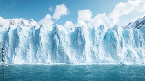 Dramatic glacier calving into the serene ocean a powerful visual representation of the impact of global warming on polar ice and rising sea levels This captivating landscape showcases the majestic