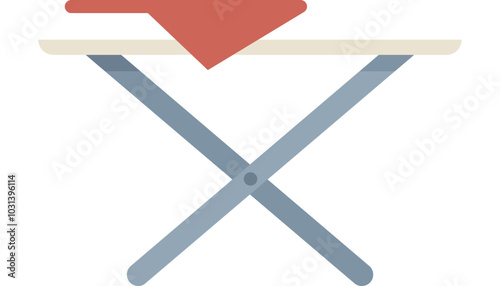 This minimalist vector illustration depicts an ironing board holding a red cloth, ideal for websites, presentations, and projects related to housekeeping, chores, and household tasks