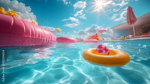 Colorful pool scene with in...