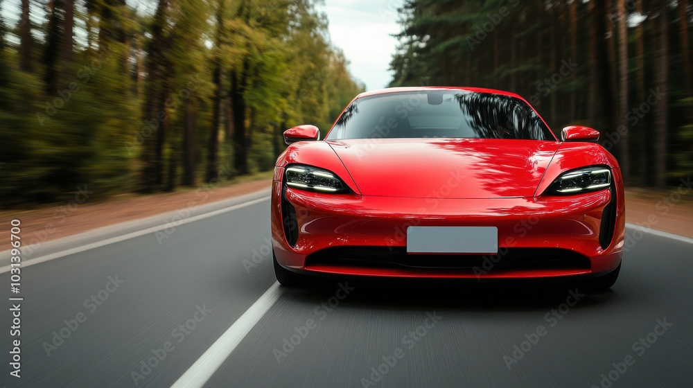 Fototapeta premium red car on the road