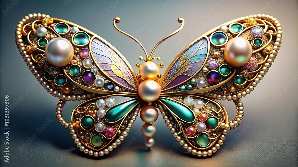 Fototapeta premium Jeweled butterfly with pearl and gold accents