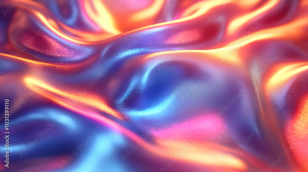 Colorful, reflective fabric waves creating a vibrant visual effect. Colorful, reflective fabric waves creating a vibrant visual effect.