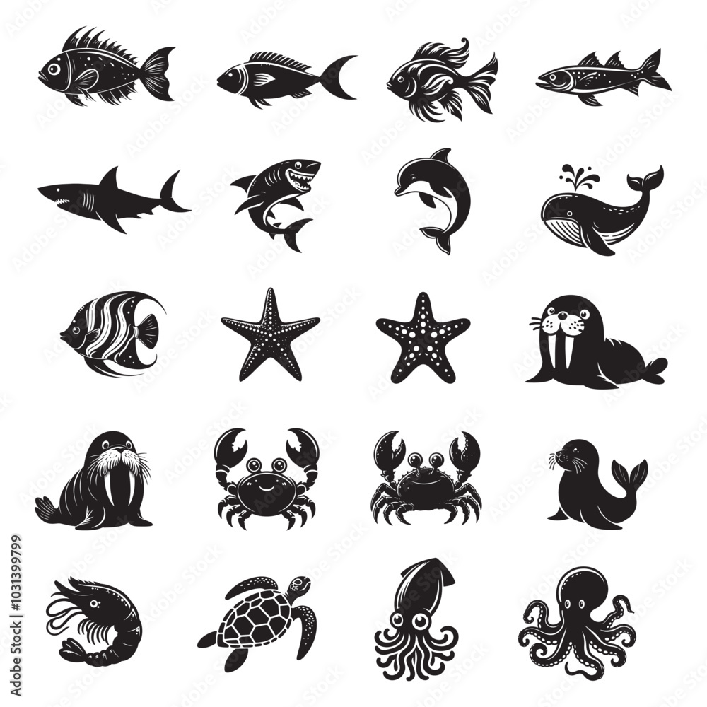 Obraz premium silhouette of sea animals cartoon vector