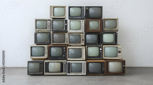 A stack of vintage televisi...
