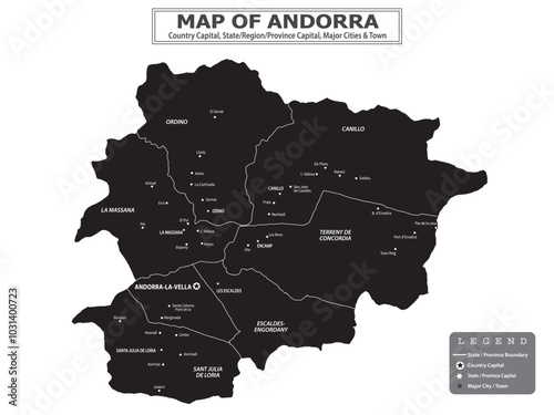 European Country Geography Political map. Political map of country with capital, province or state capital, major cities and town.