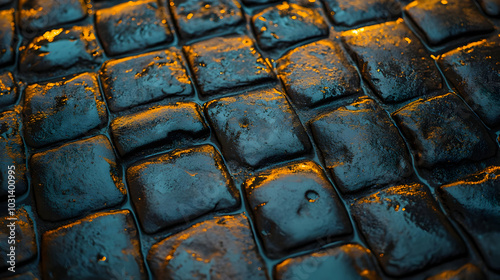 Close-up view of wet cobble...