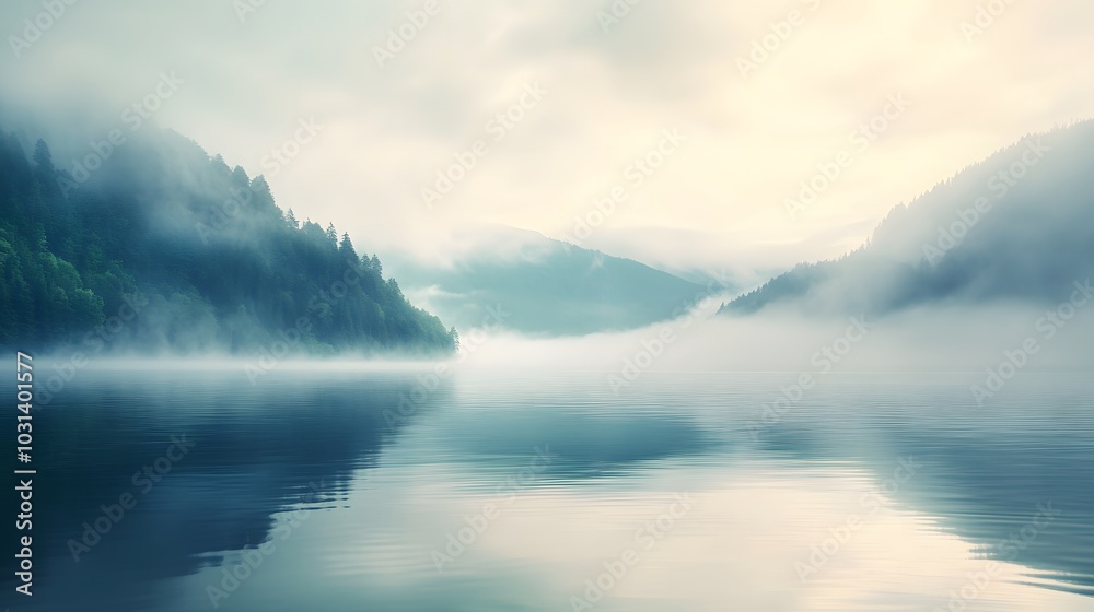 Misty Mountain Lake with Drifting Fog Misty Mountain Lake with Drifting Fog