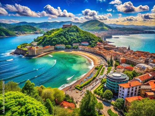 Fototapeta Naklejka Na Ścianę i Meble -  Explore San Sebastian: A Stunning Travel Poster for Food Lovers and Beach Goers