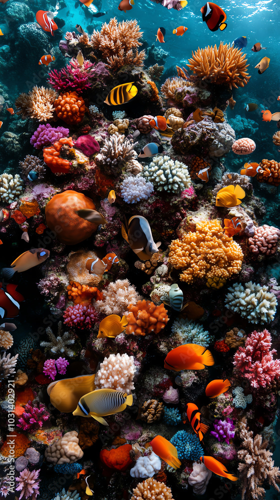 Obraz premium Vibrant coral reef with diverse fish species
