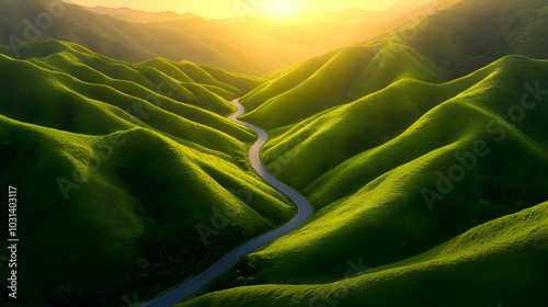 Lush green hills with a win...