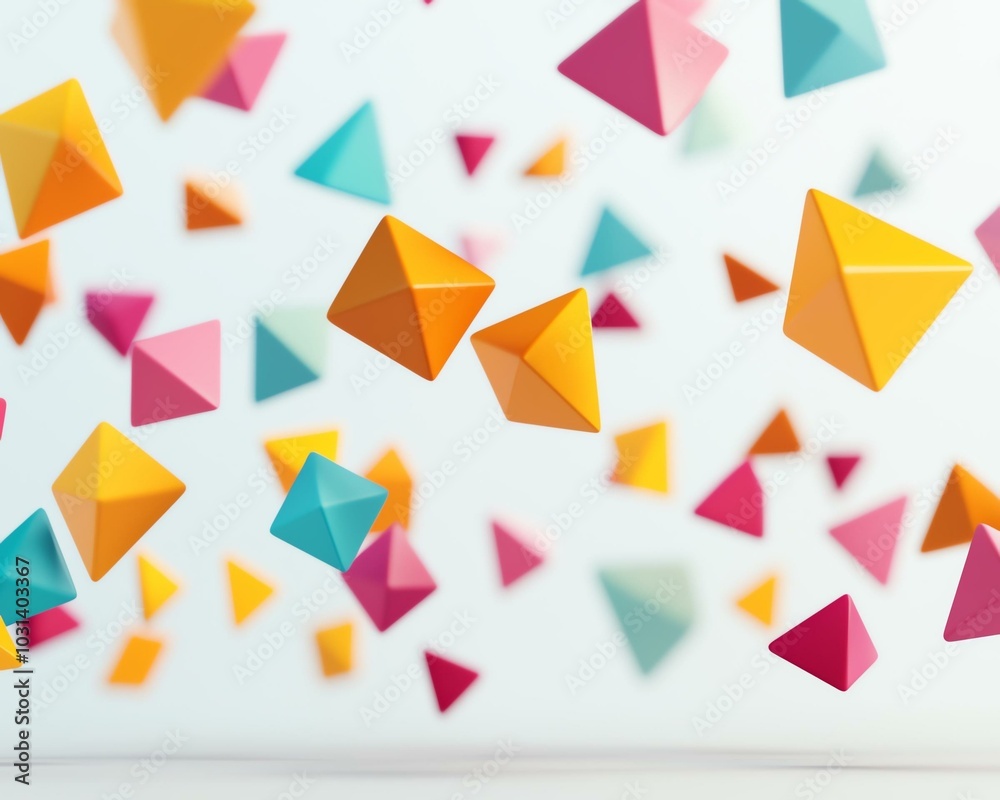 Colorful 3D geometric shapes floating against a white background, creating a playful and abstract visual effect. Colorful 3D geometric shapes floating against a white background, creating a playful and abstract visual effect.