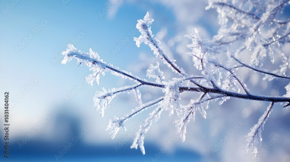 Obraz premium Frost-Covered Tree Branch in Winter