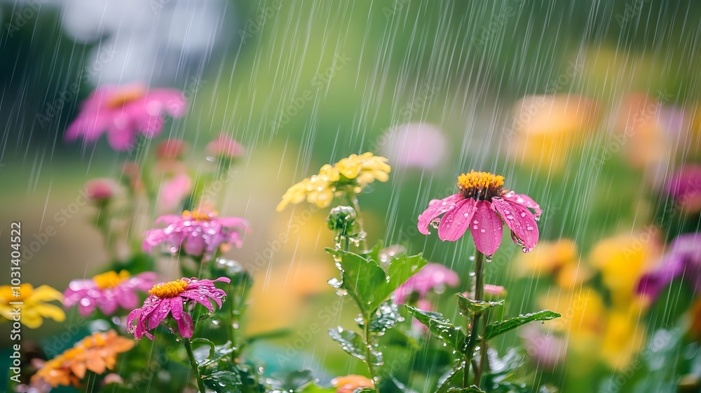 Obraz premium Light Rain on Flower Garden