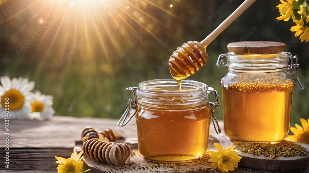 Honey as sealthy food concept, diet, dieting. Delicious sweet honey  AI generated image, ai