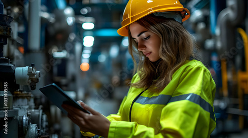 Woman in safety gear using ...