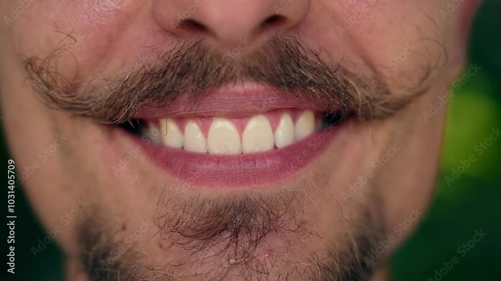 Happy Portrait of Young Caucasian Man Smiling on Camera. Close Up Front of Male Face with Open Masculine Lips and Nice Teeth. Facial Macro Details of Amazing Smiley Person with Good Dental Healthcare Happy Portrait of Young Caucasian Man Smiling on Camera. Close Up Front of Male Face with Open Masculine Lips and Nice Teeth. Facial Macro Details of Amazing Smiley Person with Good Dental Healthcare