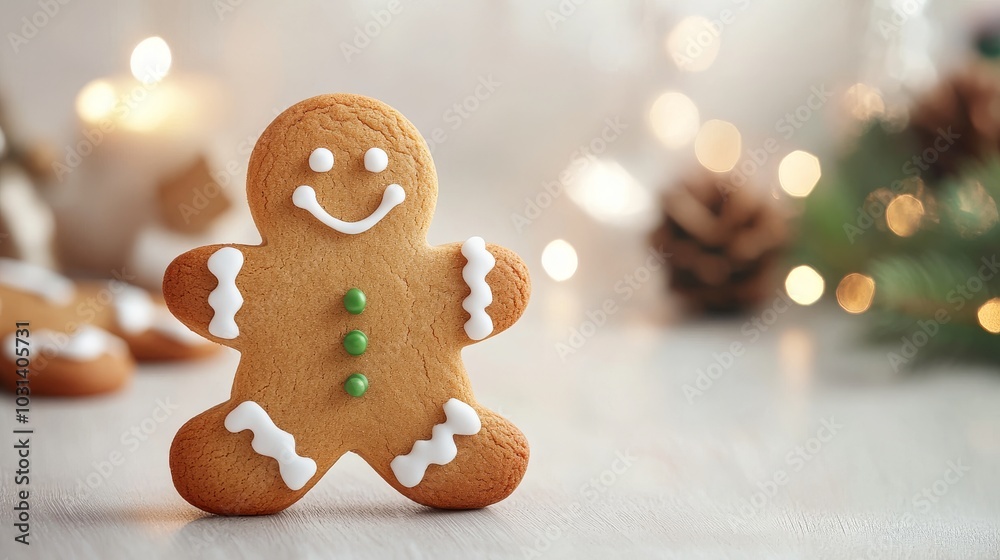 Festive gingerbread cookie with cheerful decoration