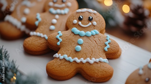 Festive gingerbread cookies decorated for the holidays