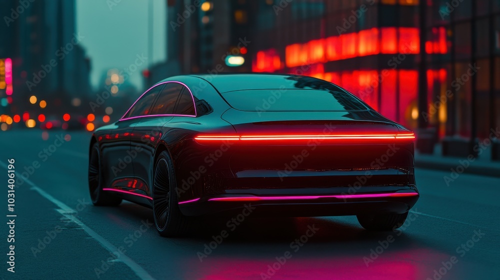luxury electric sedan in city at night luxury electric sedan in city at night