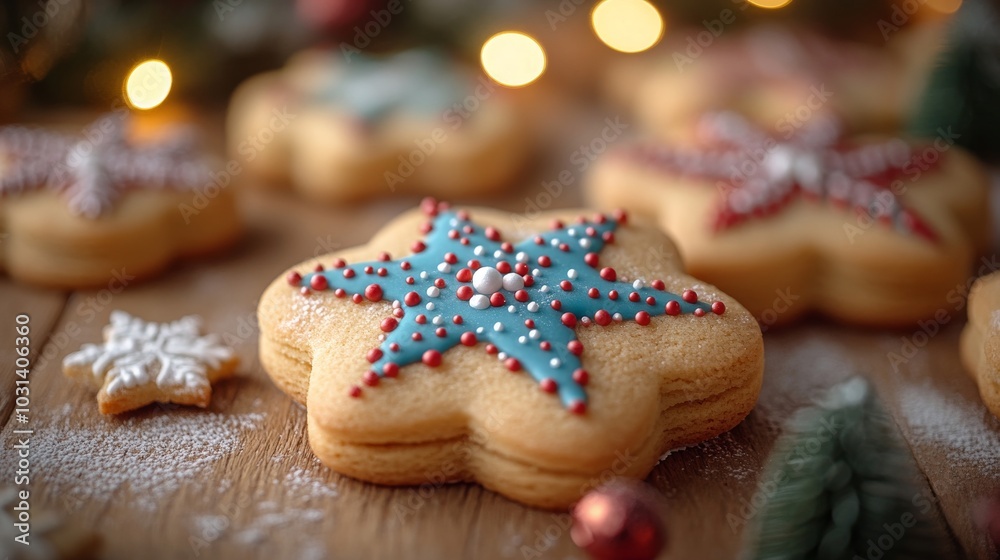 Festively decorated star-shaped cookies for the holidays