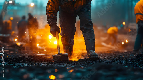 Worker using a tool in a co...