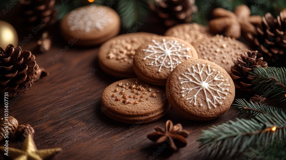 Festive gingerbread cookies decorated for the holidays Festive gingerbread cookies decorated for the holidays