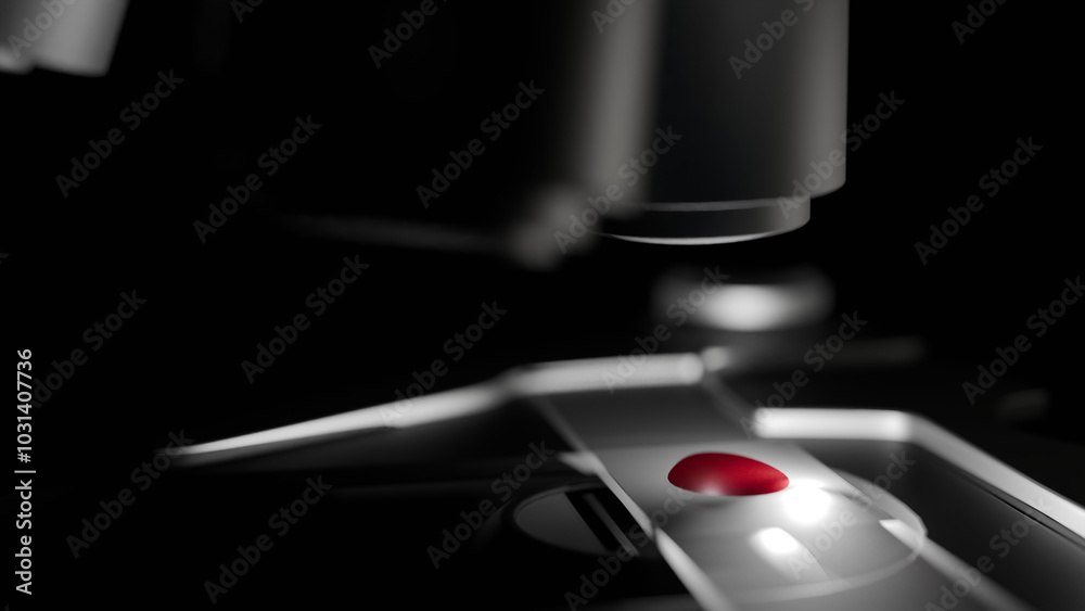Red blood drop on a glass transparent slide of a microscope in close range (3D Rendering) Red blood drop on a glass transparent slide of a microscope in close range (3D Rendering)