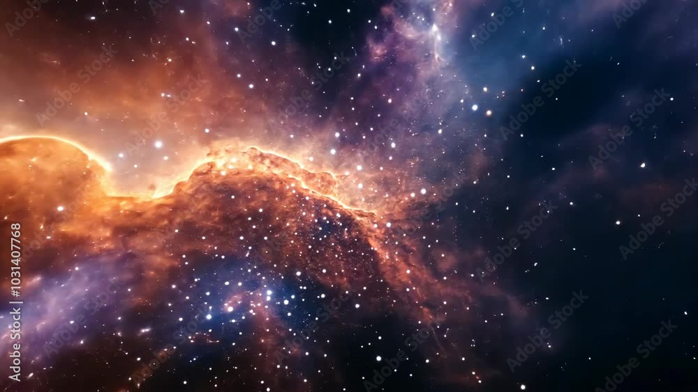 A nebula shines brightly in the vast expanse of space, illuminated by countless stars A nebula shines brightly in the vast expanse of space, illuminated by countless stars