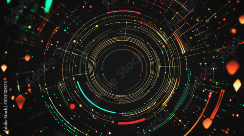 Abstract black background with Colorful circle lines. Digital future technology . Abstract business connection of lines from nodes innovation of communication in the network.