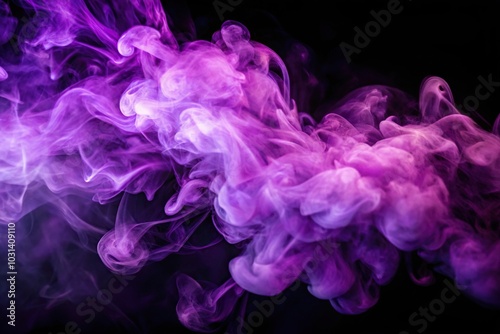 purple puffs of smoke on black background with depth of field