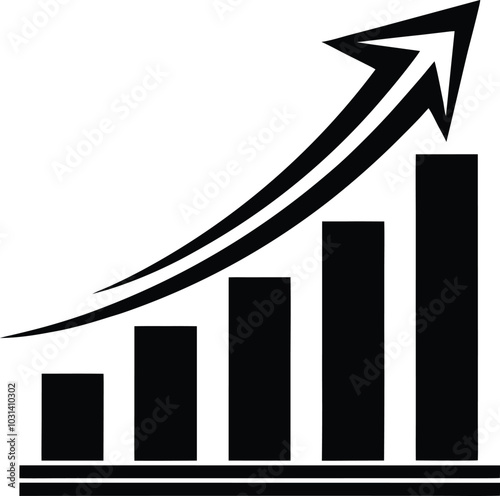 Black and White Bar Chart Growth Indicator, Growing graph vector, Business chart with arrow, Profit growing icon