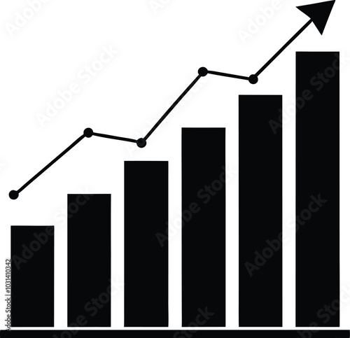 Black and White Bar Chart Growth Indicator, Growing graph vector, Business chart with arrow, Profit growing icon