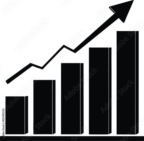 Black and White Bar Chart Growth Indicator, Growing graph vector, Business chart with arrow, Profit growing icon