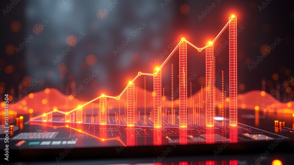 Naklejka premium Business Growth Chart with Dynamic Lighting and Data Effects