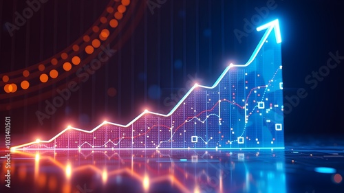 Business Growth Chart with Dynamic Lighting and Data Effects